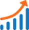 value icon with vertical blue lines and an orange arrow pointing up